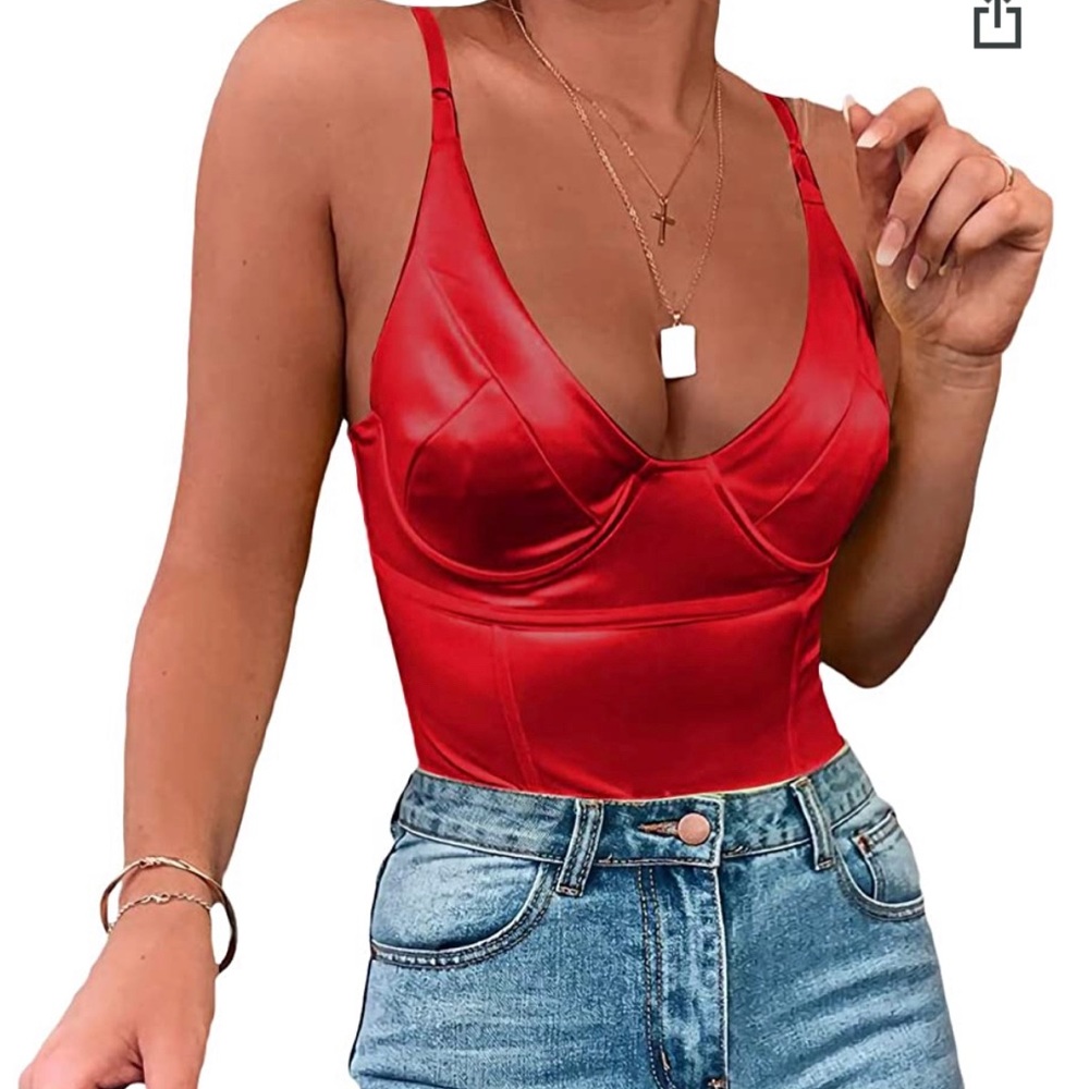Red satin bodysuit never worn